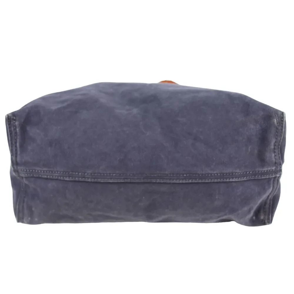 LARGE Madewell DARK BLUE COTTON BROWN LEATHER HANDLES SHOULDER BAG TOTE HANDBAG - Picture 5 of 12